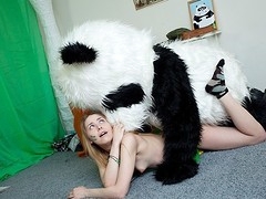 What's the most excellent way to talk the panda bear to join the army? Maybe a sexy breasty teenage hottie in a military outfit can do that? That Sweetheart was very stern and tried to train him to march and to work out. But the panda bear's got smth else on his mind! This Chab's gonna train the cutie to have fun with sex! And as pretty soon as the sexy chick saw this shiny large dong of his, this babe forgot all about the army and plunged into fun fucking with the horny bear. Watch, the good old slogan `Make love not war` still works for chicks :)